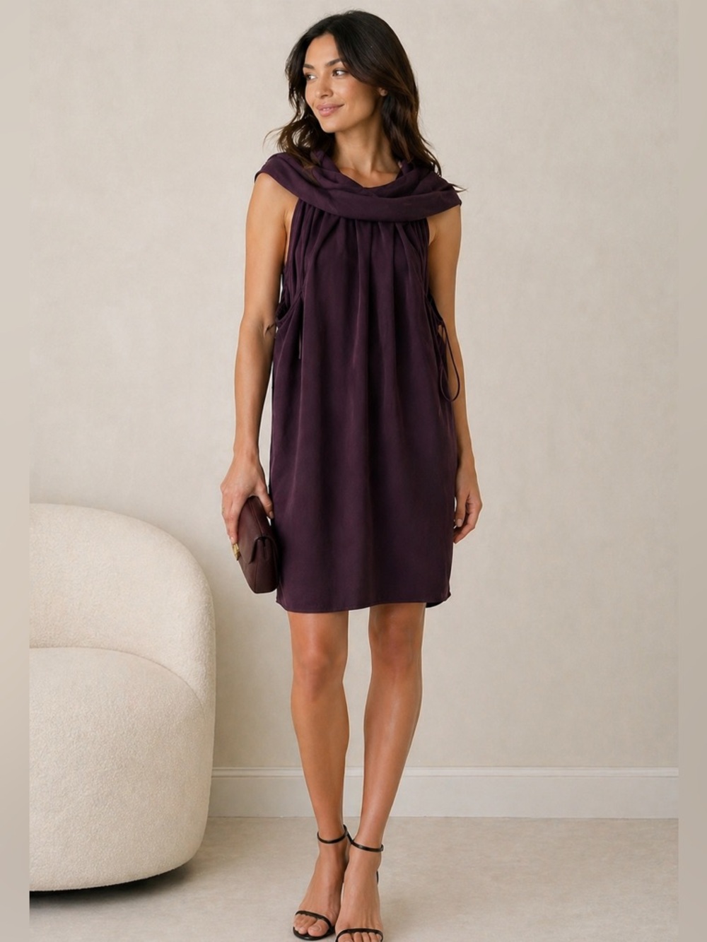 Banana Republic Factory Sleeveless Off-Shoulder Dress in Plum